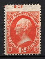 1873 12c Clay, Official Mail Stamps 'Interior', United States, USA (Scott O20, Vermilion, Rebound Perforation, Sheet Inscription, CV $90+)