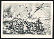 1923-1945 'The British Escape From Dunkirk Messerschmitt Me 110 Destroyers Attack', Propaganda Postcard, Third Reich Nazi Germany