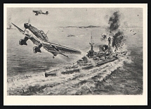 1923-1945 'Stuka Junkers-ju 87 Bombed An English Battleship', Propaganda Postcard, Third Reich Nazi Germany