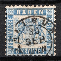 1864-67 6kr Baden, German States, Germany (Mi. 19, Used, CV $50)