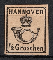 1860 1/2gr Hannover, German States, Germany (Mi. 17 y, CV $90)