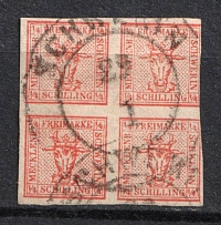 1856 4/4s Mecklenburg Schwerin, German States, Germany (Mi. 1, Used, CV $200)