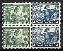 1933 Third Reich, Germany, Wagner, Se-tenant, Zusammendrucke, Block of Four (Mi. W 47, CV $50)