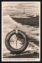 1923-1945 'View From the Stern of a Speedboat to a Following Boat', Propaganda Postcard, Third Reich Nazi Germany