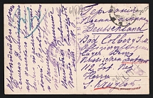 1917 Censorship, WWI Censored POW postcard to Germany with violet letters censor handstamp 'Opened by censor 1018' and German cs