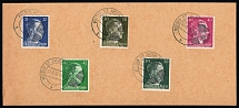 1945 MULSEN ST. JACOB Local Issue 25pf - 50pf on piece, Germany, Overprint on Hitler's head (Commemorative Cancellation)