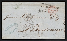 1848 (9 Jul) Russian Empire, Stampless Letter from Odessa to Bordeaux (France) ('Odessa 9 Jul 1848' boxed two-line postmark, 'Ausrusland', 'Porto' and ' Berlin markings, Blue 'I.Zeckerbecker and Co Odessa' in Oval Postmark, Red and Black CDS)