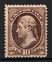 1882 10c Jefferson, Regular Issue, United States, USA (Scott 209, Brown, CV $65)