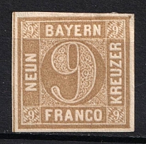 1862 9kr Bavaria, German States, Germany (Mi. 11, CV $200)