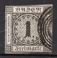 1853 1kr Baden, German States, Germany (Mi. 5, Canceled, CV $50)