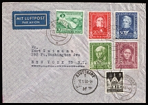 1950 (17 Jan) German Federal Republic, British and American Zones of Occupation, Germany, Airmail Cover from Stuttgart to New York franked with full set of Mi. 117 - 120, Mi. 108 and 73 (CV $370)