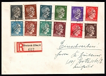 1945 PRETZSCH Local Issue 1pf - 24pf, Germany, Overprint on Hitler's head, Registered Cover from and to Pretzsch (Commemorative Cancellation)