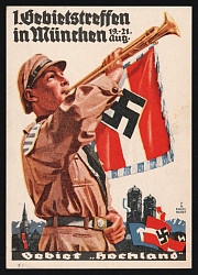 1934 '1st Regional Meeting in Munich 19-21 aug.', Propaganda Postcard, Third Reich Nazi Germany