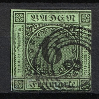 1852 6kr Baden, German States, Germany (Mi. 3 b, Used, CV $80)