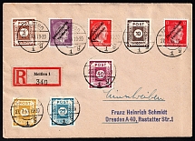 1945 (27 Jul) MEISSEN Local Issue 6pf - 12pf, Germany, Overprint on Hitler's head, Registered Cover from Meissen to Dresden (Mi. 32 - 34, 42 A, 45 A, 47 A, 49 A - 50 A, CV $230)