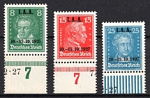 1927 Weimar Republic, Germany (Mi. 407 - 409, Full Set, Margins, Signed, Plate Numbers, CV $90)