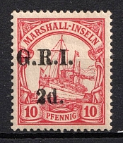 1914 2d on 10pf British Occupation of Marshall, Kaiser’s Yacht, 'G. R. I.', German Colonies, Germany (Mi. 3 I, CV $30)