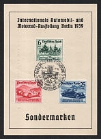 1939 'International Automobile and Motorcycle Exhibition Berlin 1939', Propaganda Souvenir Sheet, Third Reich Nazi Germany