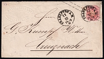 (12 Oct) 3kr Prussia, German States, Germany, Postal Stationery Cover from Frankfurt to Bad Kreuznach