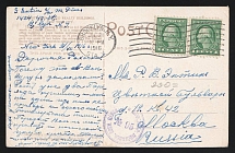 1916 Moscow Censorship, WWI Censored postcard from United States to Moscow with violet round censor handstamp 'Viewed by censor 95'