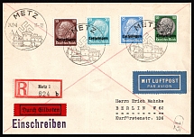 1941 (24 Feb) Lorraine, German Occupation, Germany, Airmail Registered Express Cover from Metz to Berlin franked with 10pf, 20pf, 25pf and 50pf (Mi. 6, 9 - 10, 13, CV $160)