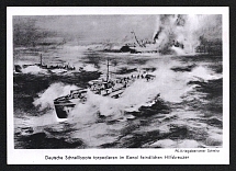 1933-1945 'German speedboats torpedo enemy auxiliary cruiser in the Channel', Propaganda Postcard, Third Reich Nazi Germany