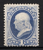 1870-71 1c Franklin, United States, USA (Scott 145, Ultramarine, CV $240)