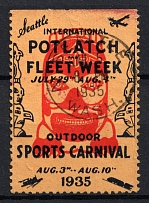 1935 United states, Washington, Seattle, International Potlatch Fleet Week, Outdoor Sports Carnival, Poster Stamp (Used)