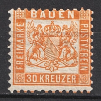 1862 30kr Baden, German States, Germany (Mi. 22,  CV $50)