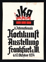 1934 '6th International Kochkunft Exhibition Frankfurt', Propaganda Label Stamp, Third Reich Nazi Germany