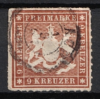 1866 9kr Wurttemberg, German States, Germany (Mi. 33, Used, CV $130)