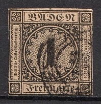 1851 1kr Baden, German States, Germany (Mi. 1 a, Signed, Canceled, CV $1,300)