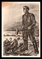 1943 'Our working men in the war effort', Propaganda Postcard, Third Reich Nazi Germany