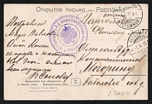 1915 Sanitary Train No. 102 WWI postcard to Pargolovo with violet medical handstamp