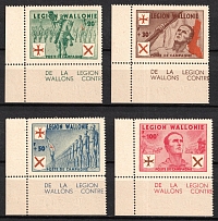 1942 Belgian Walloon Legion, Germany (Mi. I - IV, Corner Margins, Sheet Inscriptions, Plate Numbers on the Backside, Full Set, CV $200, MNH)