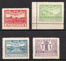 1918 Przedborz, Poland, World War I Local Provisional Issue (Mi. 11 A - 14 A, Full Set, CV $50)