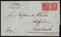 (12 Sep) 1sgr Prussia, German States, Germany, Cover from Dortmund to Korbach franked with Pair Mi. 10 a