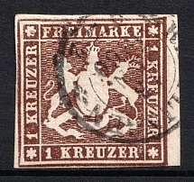 1859 1kr Wurttemberg, German States, Germany (Mi. 11, Used, CV $170)