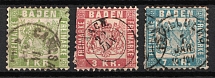 1868 Baden, German States, Germany (Mi. 23 - 25, Used, CV $80)