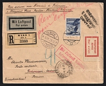 1928 Austria Vienna registered cover transit WIEN / FLUGPOST via Germany BERLIN C / L 2 + Luftpostamt... red handstamp via Russia USSR Moscow Russian mark 