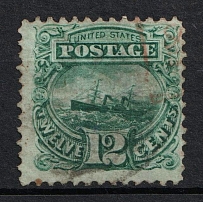 1869 12c S.S. 'Adriatic', United States, USA (Scott 117, Green, Red Cancellation, CV $280)