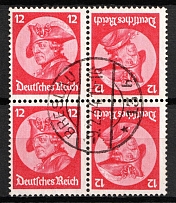 1933 12pf Third Reich, Germany, Tete-beche, Se-tenant, Zusammendrucke, Block of Four (Mi. K 18, Used, CV $100)