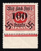 1938 100h on 60h Occupation of Rumburg, Sudetenland, Germany (Mi. 42, Margin, Red Control Strip, Signed, CV $50, MNH)