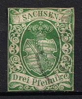 1851 3pf Saxony, German States, Germany (Mi. 2 II, Canceled, CV $160)