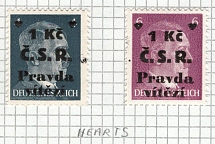 1945 Hearts, Czechoslovakia, Liberation Issues, Overprints