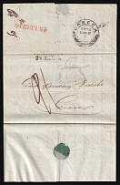 1832 (7 Jun) Russian Empire, Stampless Letter from Odessa to Genoa (Italy) (Red '25 Luglio' marking, CDS)