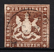 1857 1kr Wurttemberg, German States, Germany (Mi. 6, Canceled, CV $130)