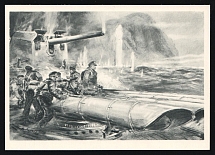 1923-1945 'Off Norway Torpedo Tubes Clear for Firing', Propaganda Postcard, Third Reich Nazi Germany