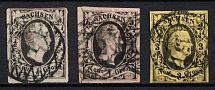 1851-55 Saxony, German States, Germany (Mi. 3 - 4, 6, Canceled, CV $90)