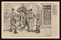 1936-1944 'Preparations before the parade' Military Caricature Propaganda Postcard, Third Reich Nazi Germany, 1st printing